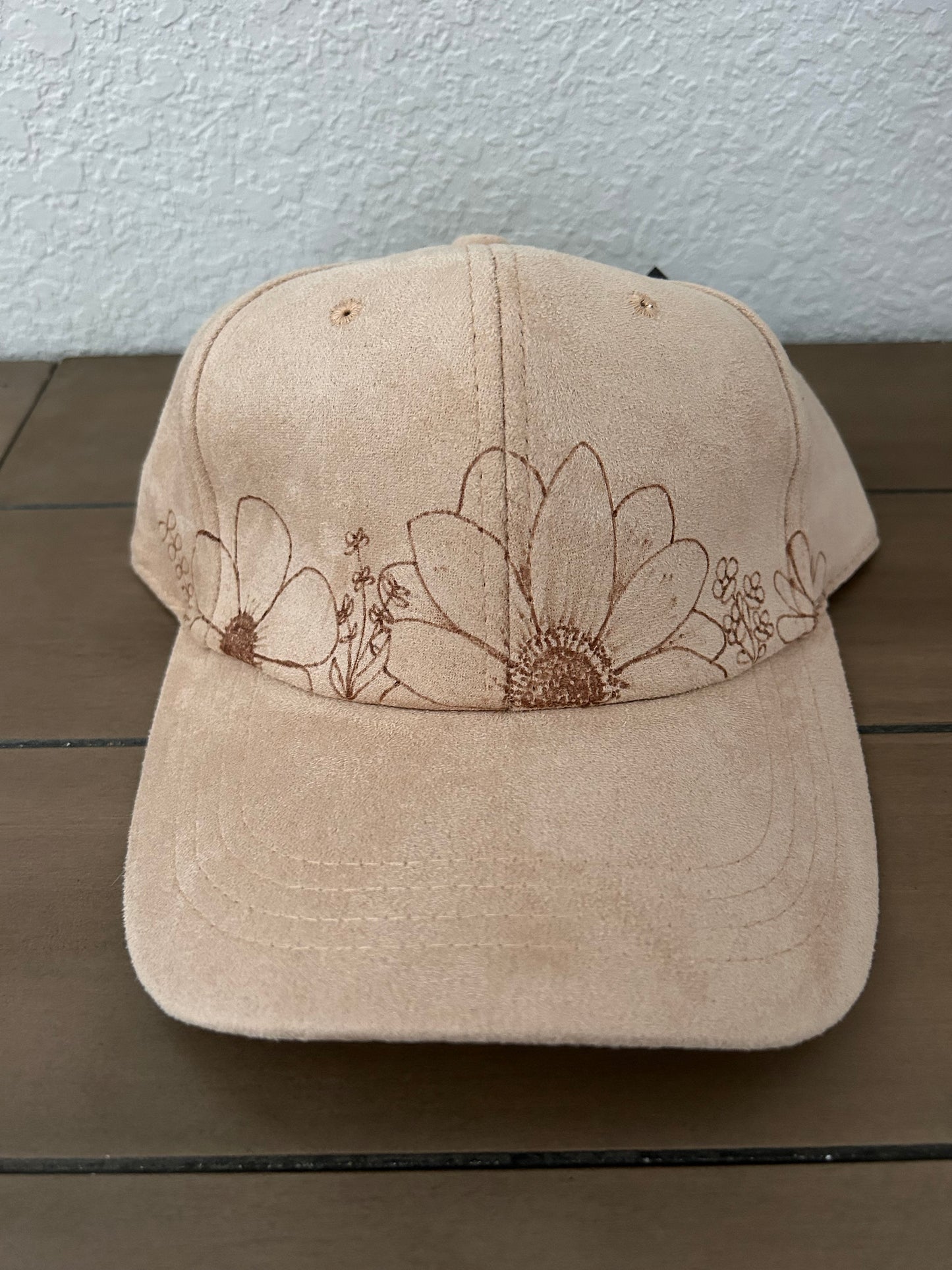 Floral Burned Baseball Cap - Khaki