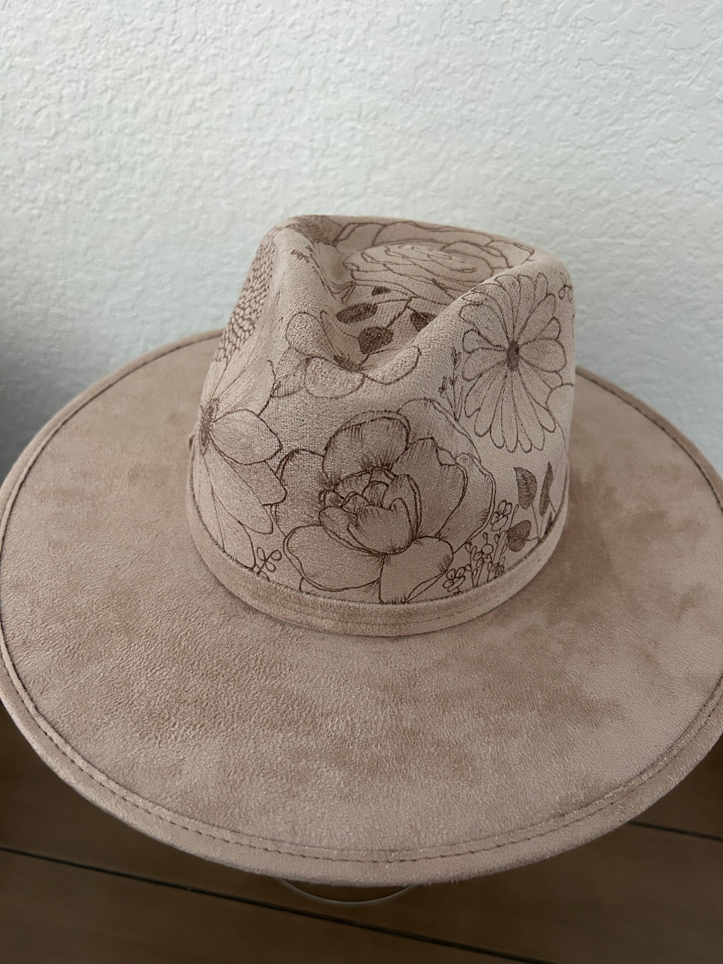 Floral Burned Hat - Taupe