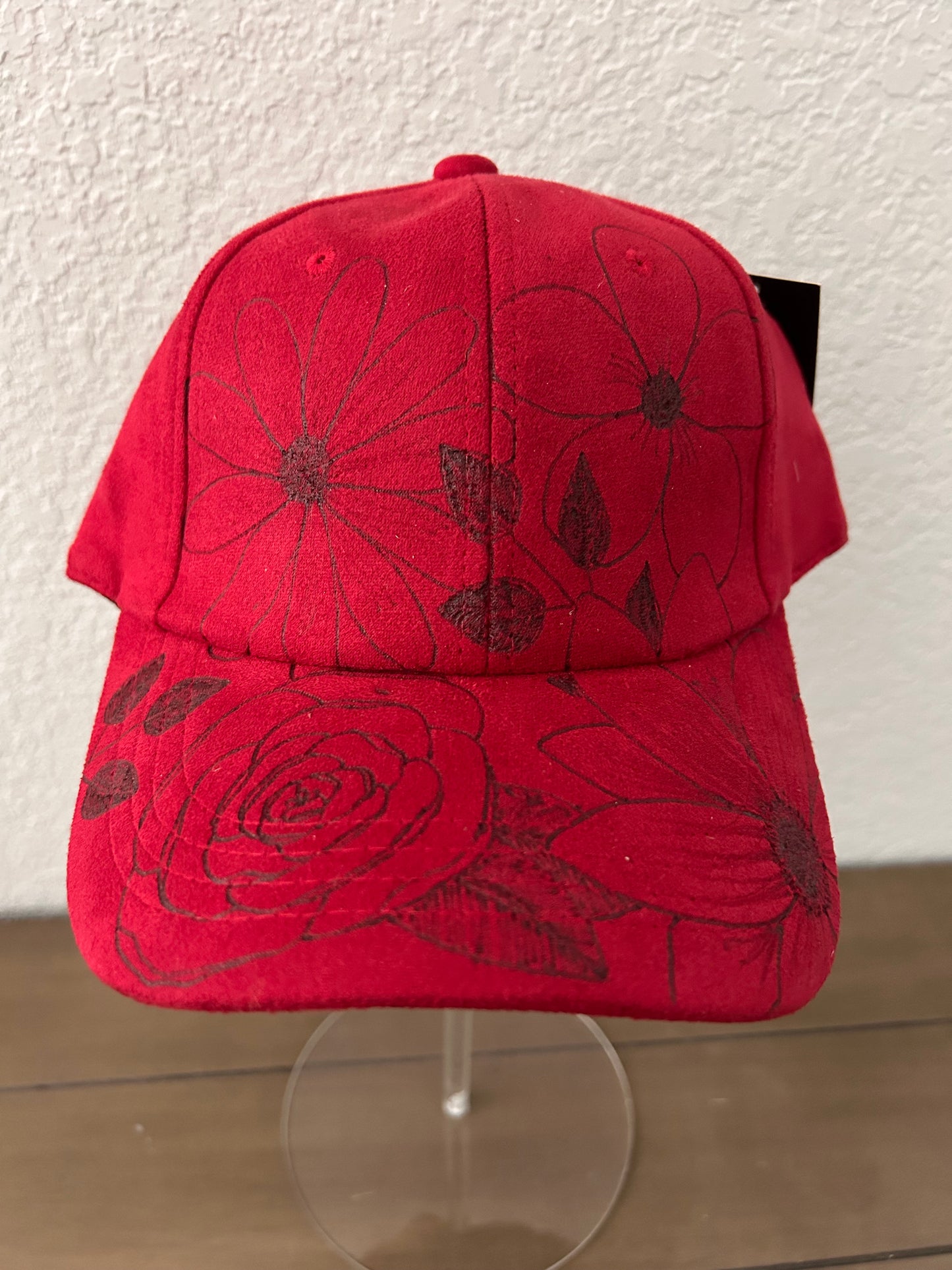 Floral Burned Baseball Cap - Dark Red