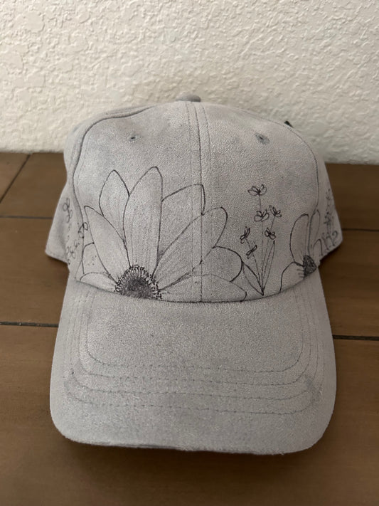 Floral Burned Baseball Cap - Gray