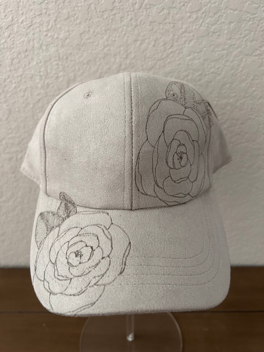 Floral Burned Baseball Cap - Light Gray