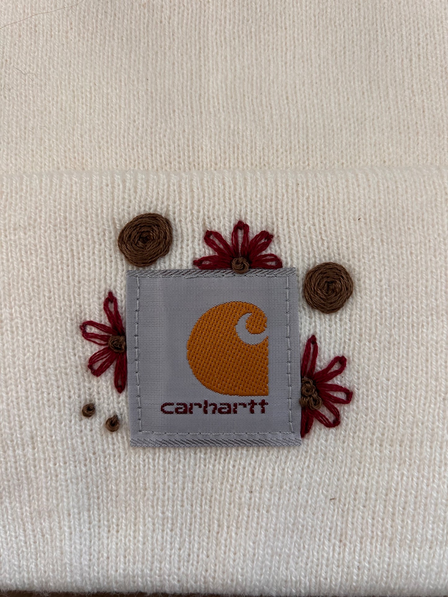 Embroidered Carhartt Beanie - White