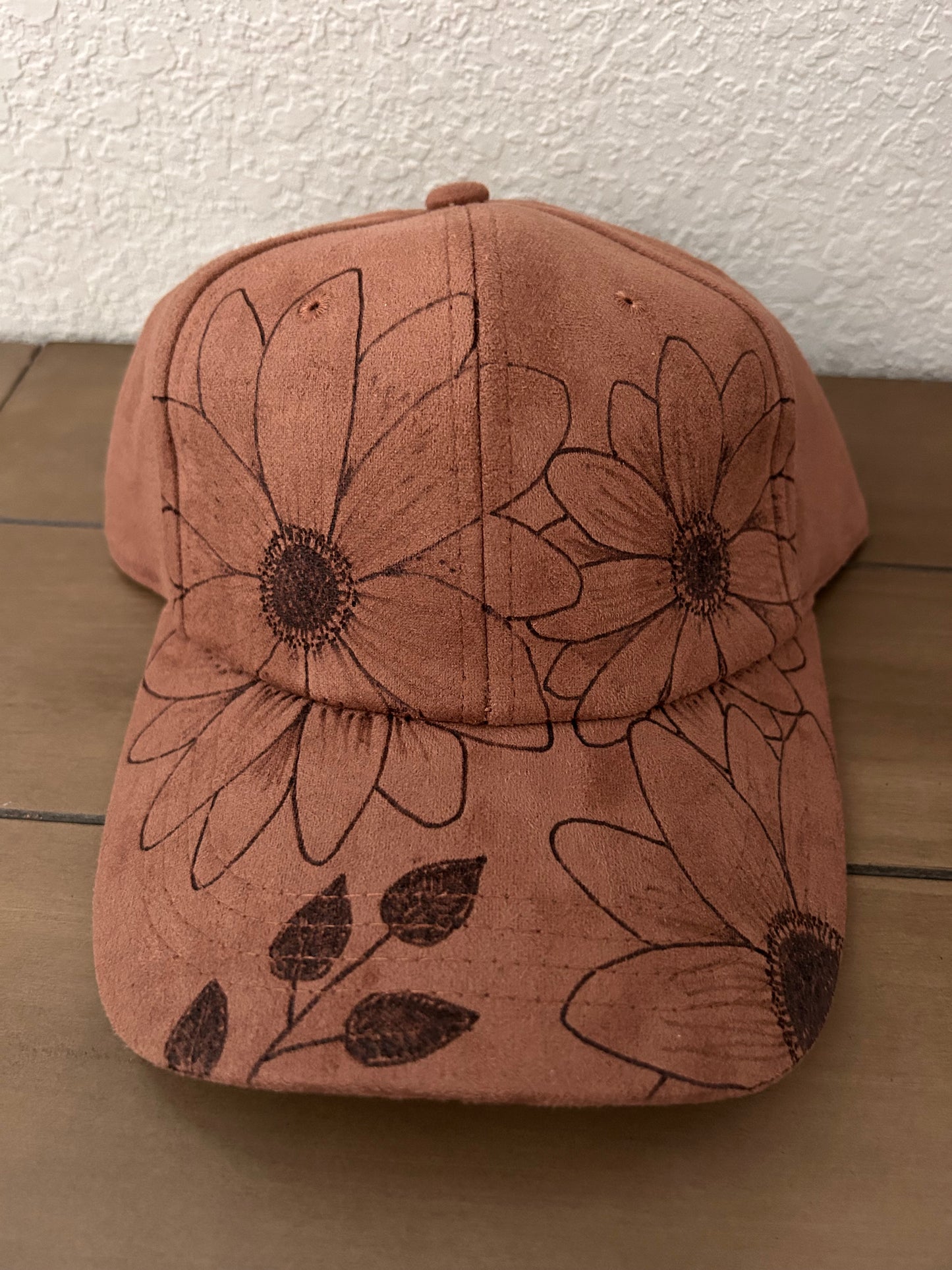 Floral Burned Baseball Cap - Chocolate