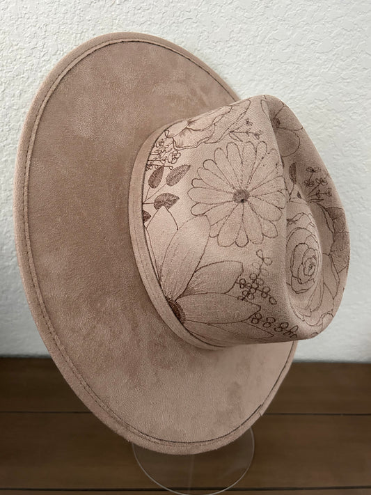 Floral Burned Hat - Taupe