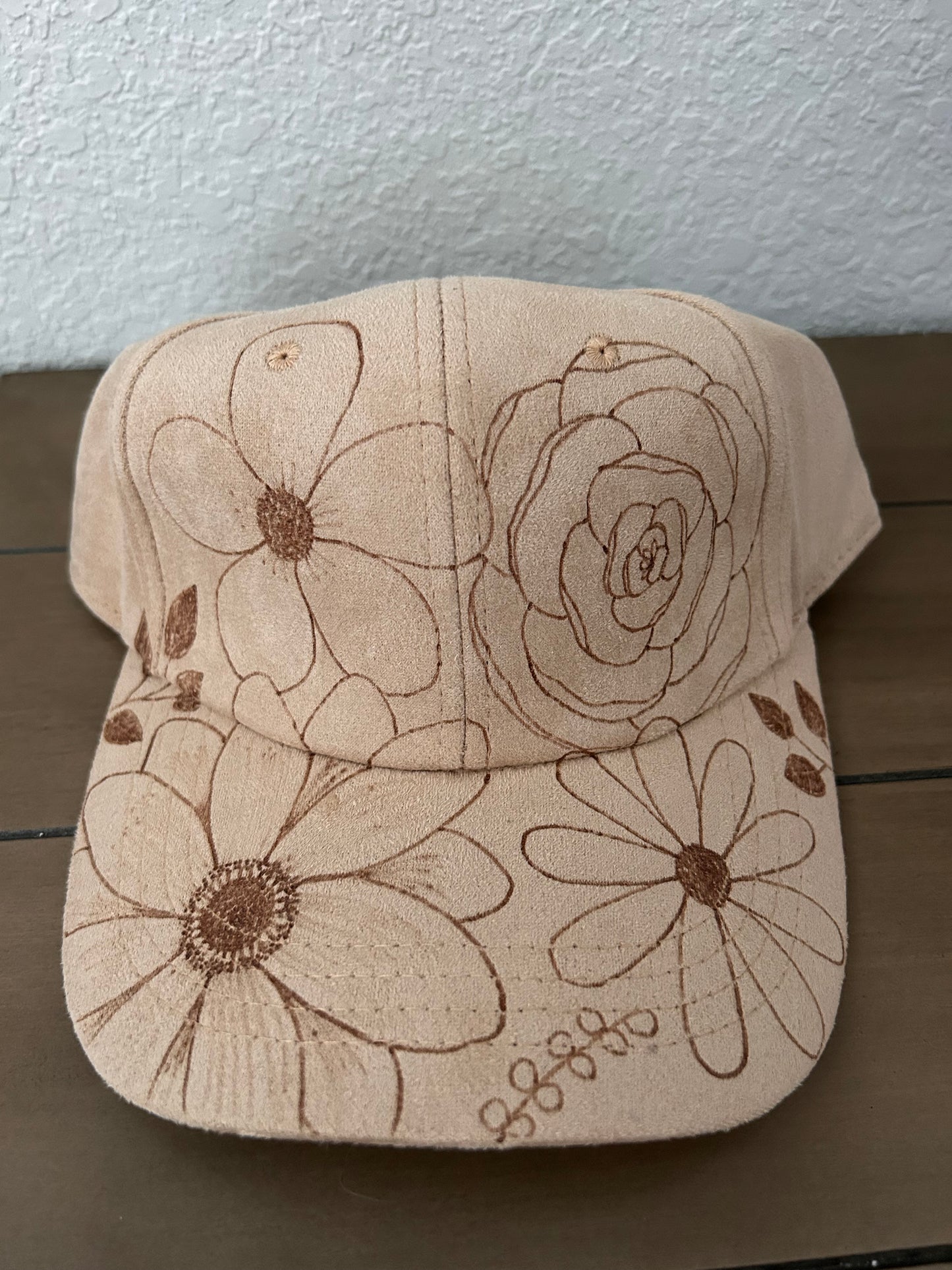 Floral Burned Baseball Cap - Khaki