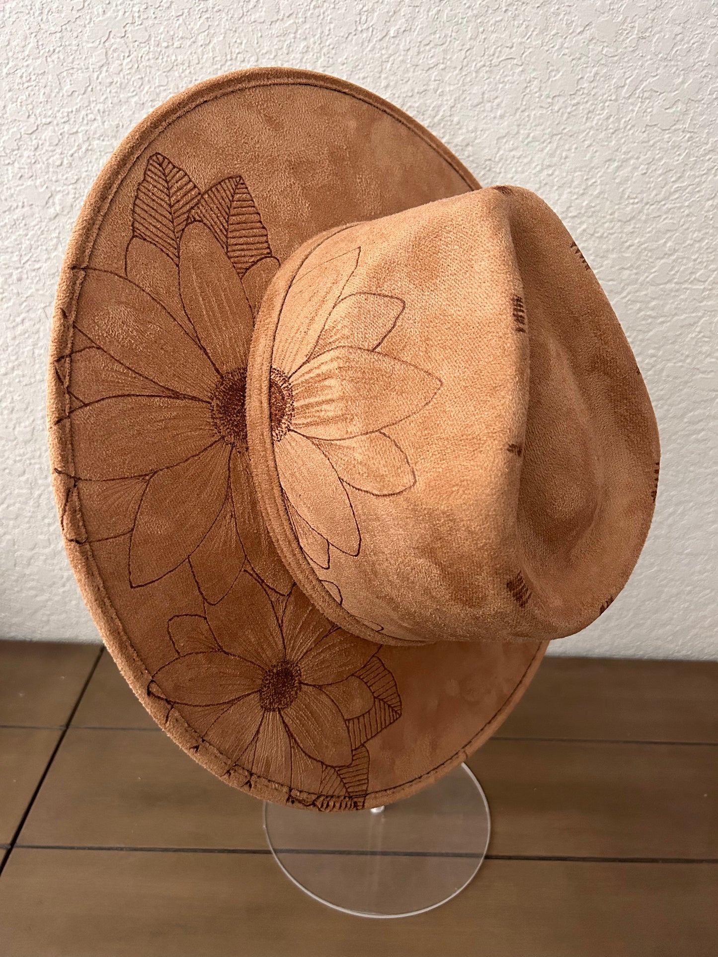 Floral Burned Hat - Tan *Large
