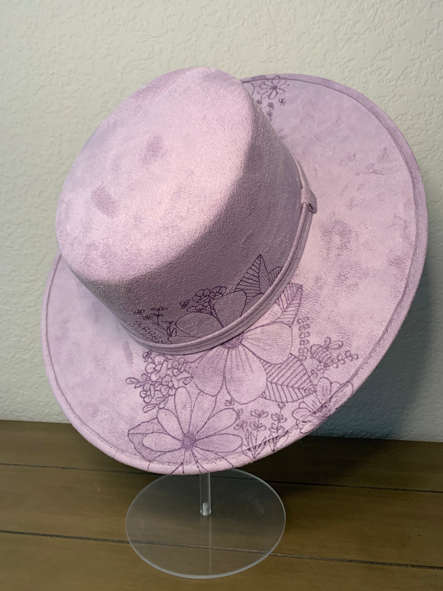 Floral Burned Hat - Lavender